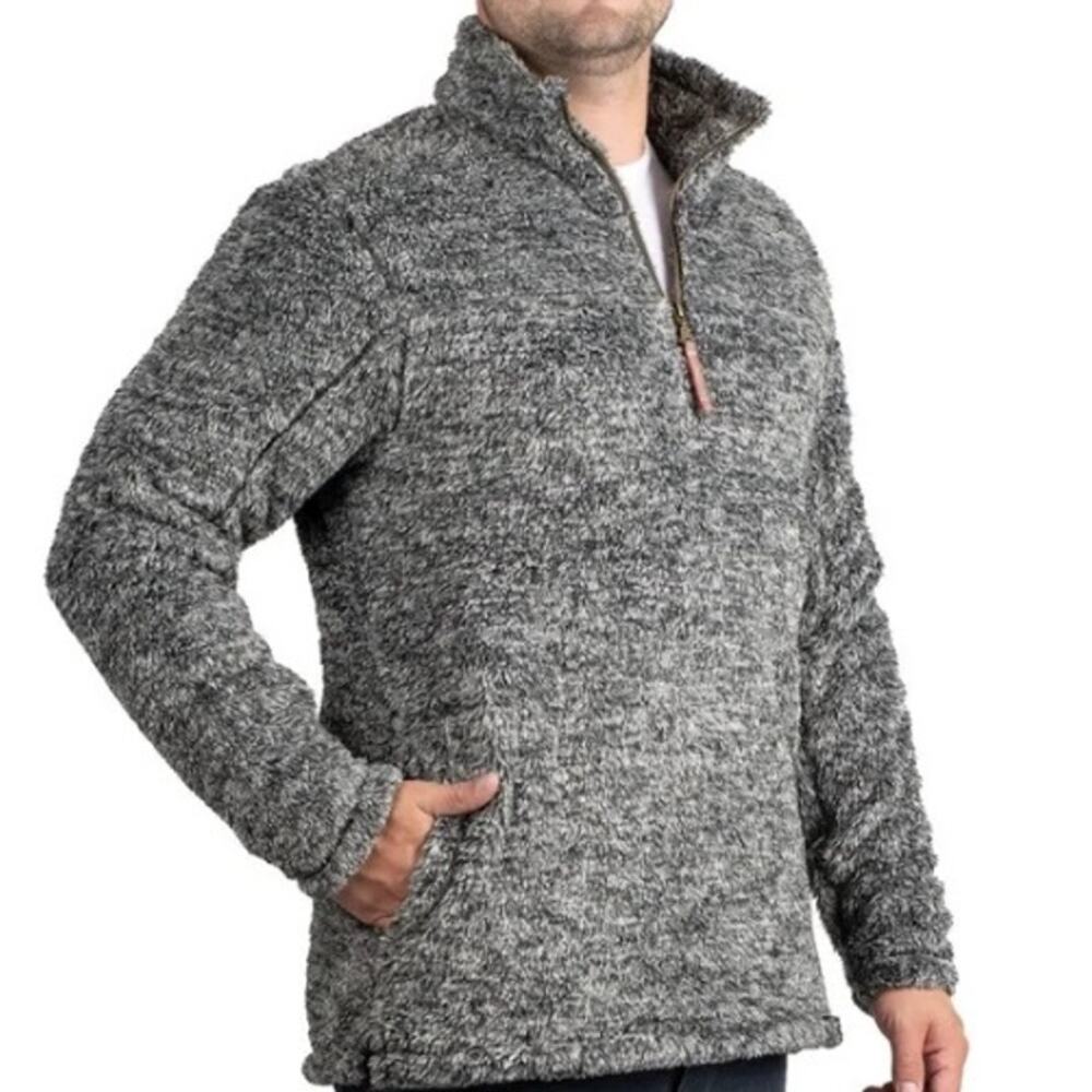 Alpine Sherpa Fleece Quarter Zip High Neck Sweater Pullover Gray White Mens XL